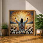Jesus Resurrection Wall Art Risen Christ Framed Canvas Christian Impasto Biblical Home Decor