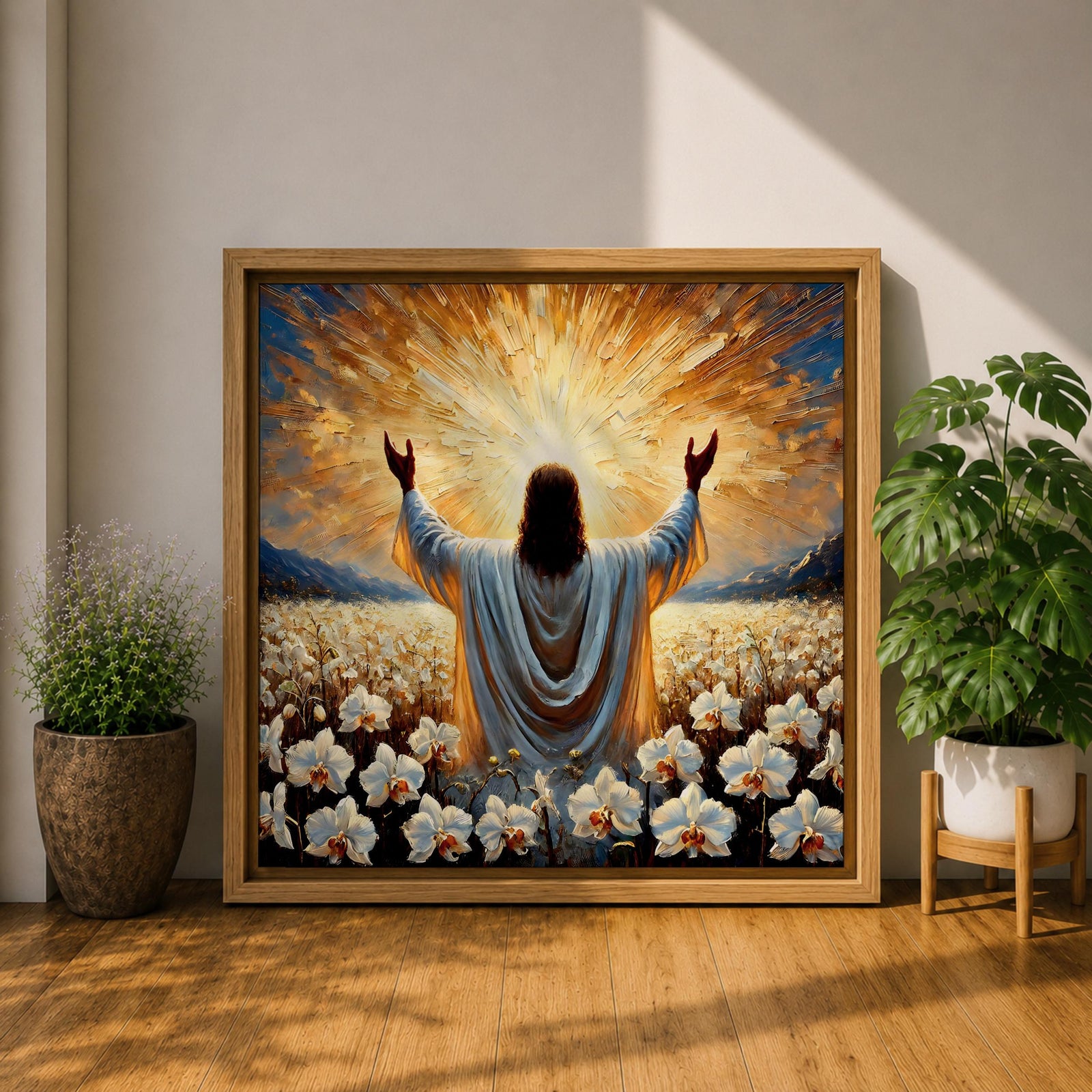 Jesus Resurrection Wall Art Risen Christ Framed Canvas Christian Impasto Biblical Home Decor
