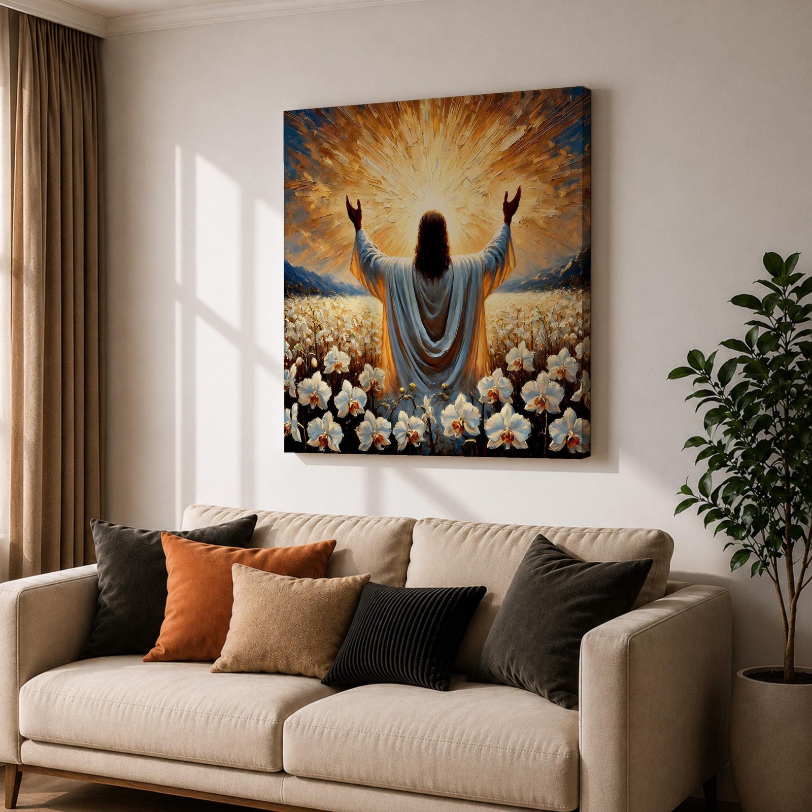 Jesus Resurrection Wall Art Risen Christ Framed Canvas Christian Impasto Biblical Home Decor