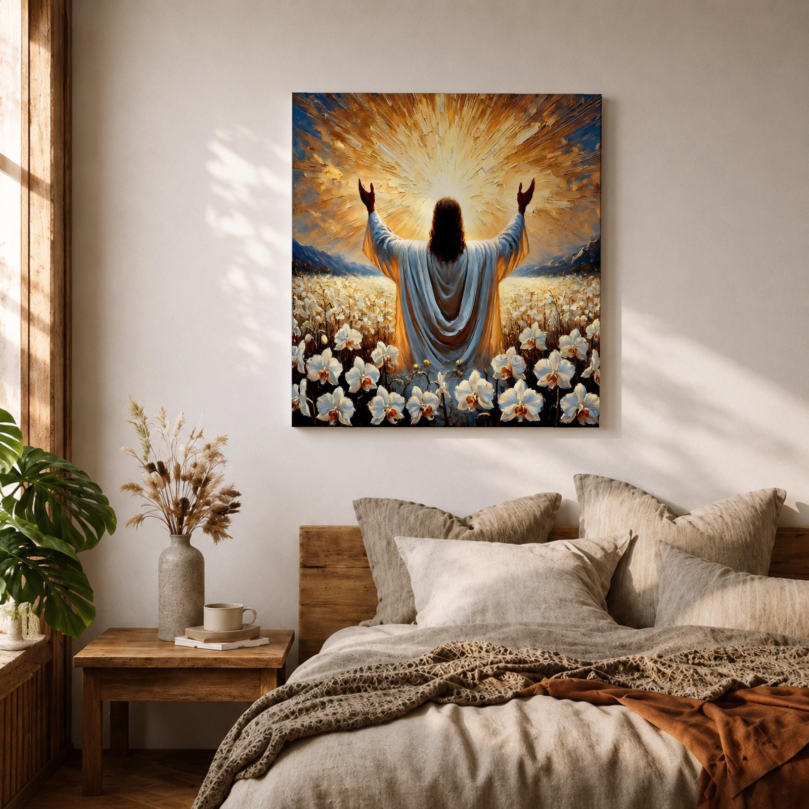 Jesus Resurrection Wall Art Risen Christ Framed Canvas Christian Impasto Biblical Home Decor