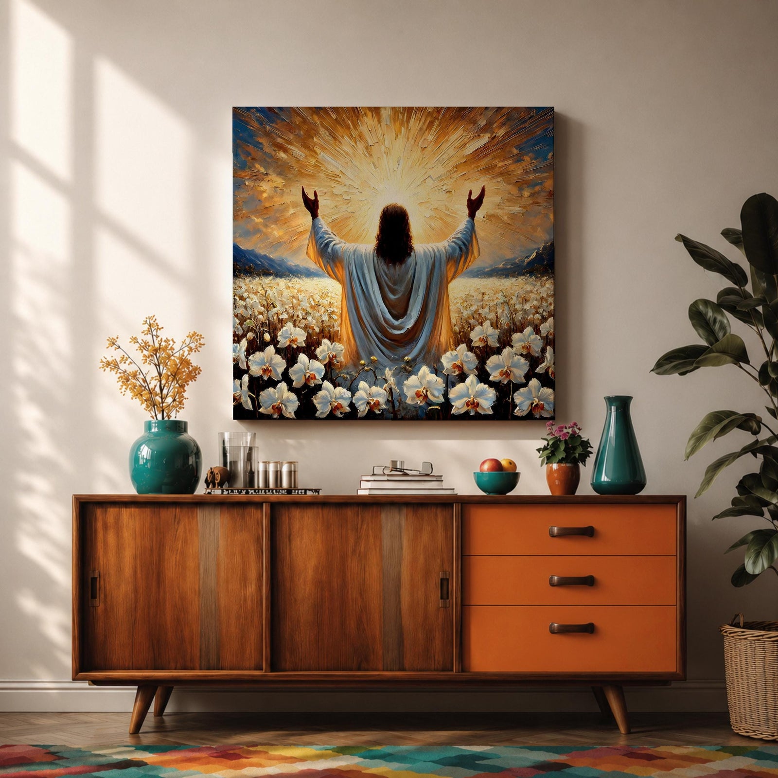Jesus Resurrection Wall Art Risen Christ Framed Canvas Christian Impasto Biblical Home Decor