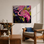 Flamingo Wall Art Tropical Lagoon Framed Canvas Stained Glass Exotic Animal Coastal Decor