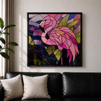 Flamingo Wall Art Tropical Lagoon Framed Canvas Stained Glass Exotic Animal Coastal Decor