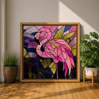 Flamingo Wall Art Tropical Lagoon Framed Canvas Stained Glass Exotic Animal Coastal Decor
