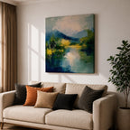 Mountain Lake Wall Art Alpine Landscape Framed Canvas Serene Impasto Rustic Cabin Home Decor
