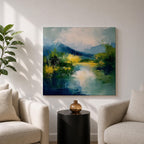Mountain Lake Wall Art Alpine Landscape Framed Canvas Serene Impasto Rustic Cabin Home Decor
