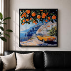 Amalfi Coast Orange Tree Wall Art Mediterranean Italy Framed Canvas Retro Coastal Landscape Decor