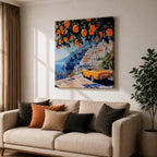 Amalfi Coast Orange Tree Wall Art Mediterranean Italy Framed Canvas Retro Coastal Landscape Decor