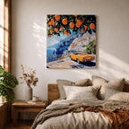 Amalfi Coast Orange Tree Wall Art Mediterranean Italy Framed Canvas Retro Coastal Landscape Decor