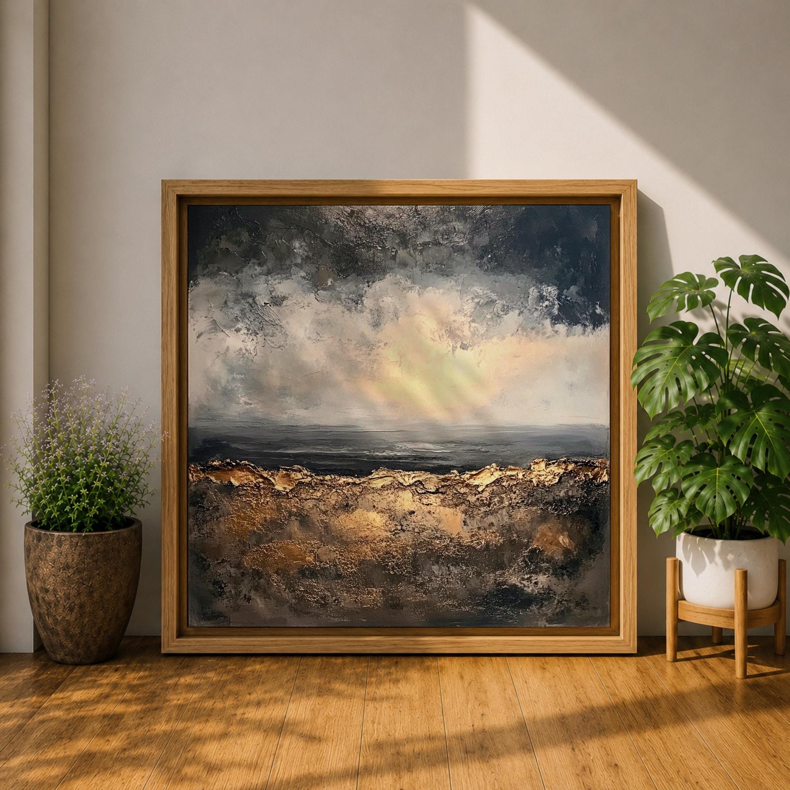 Abstract Landscape Wall Art Neutral Horizon Framed Canvas Textured Rustic Modern Home Decor