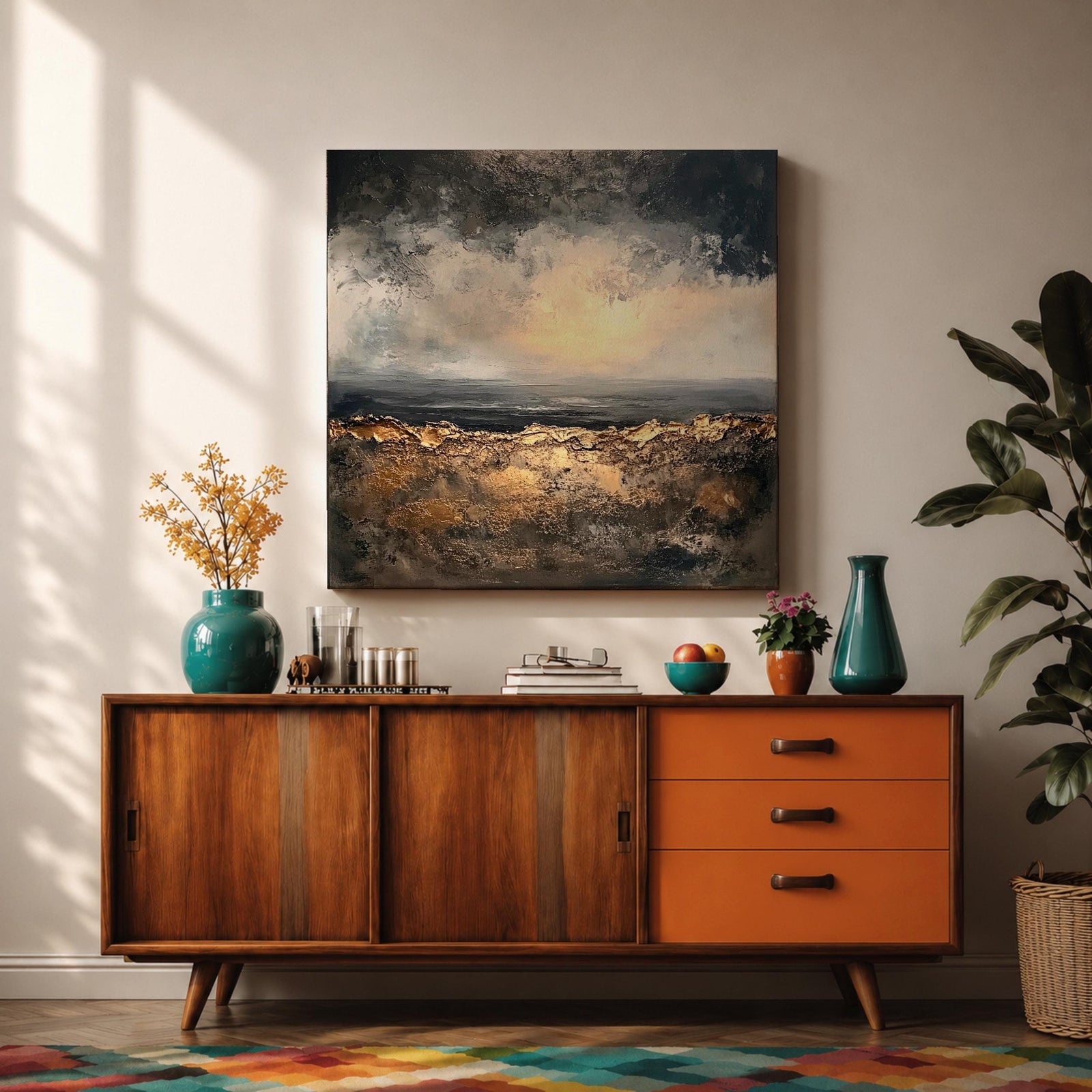 Abstract Landscape Wall Art Neutral Horizon Framed Canvas Textured Rustic Modern Home Decor
