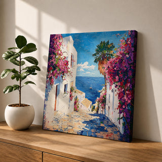 Santorini Greece Wall Art Greek Island Framed Canvas Mediterranean Coastal Landscape Living Room Decor