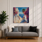 Santorini Greece Wall Art Greek Island Framed Canvas Mediterranean Coastal Landscape Living Room Decor