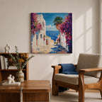 Santorini Greece Wall Art Greek Island Framed Canvas Mediterranean Coastal Landscape Living Room Decor