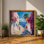 Santorini Greece Wall Art Greek Island Framed Canvas Mediterranean Coastal Landscape Living Room Decor