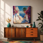 Santorini Greece Wall Art Greek Island Framed Canvas Mediterranean Coastal Landscape Living Room Decor