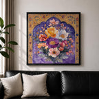 Persian Floral Wall Art Arch Bouquet Framed Canvas Gol O Morgh Persian Islamic Decor
