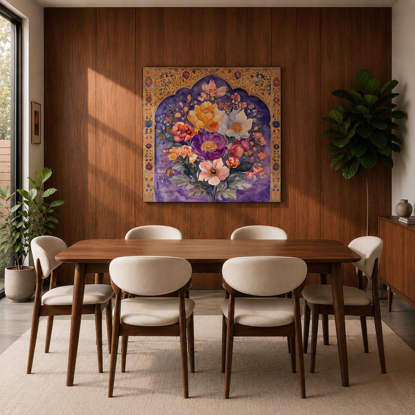Persian Floral Wall Art Arch Bouquet Framed Canvas Gol O Morgh Persian Islamic Decor