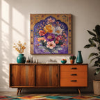 Persian Floral Wall Art Arch Bouquet Framed Canvas Gol O Morgh Persian Islamic Decor