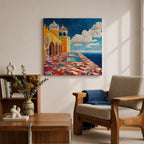 Moroccan Palace Wall Art Ocean Terrace Framed Canvas Riad Mosaic Islamic Home Decor