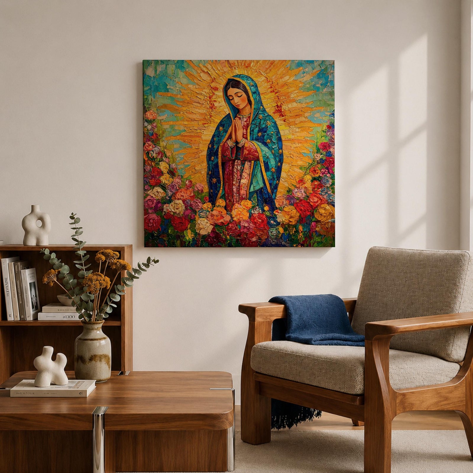Our Lady of Guadalupe Wall Art La Guadalupana Framed Canvas Mexican Catholic Prayer Decor