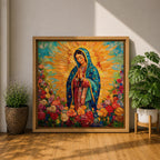 Our Lady of Guadalupe Wall Art La Guadalupana Framed Canvas Mexican Catholic Prayer Decor