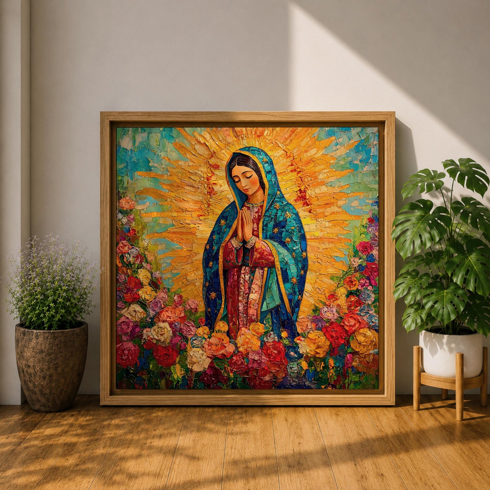 Our Lady of Guadalupe Wall Art La Guadalupana Framed Canvas Mexican Catholic Prayer Decor