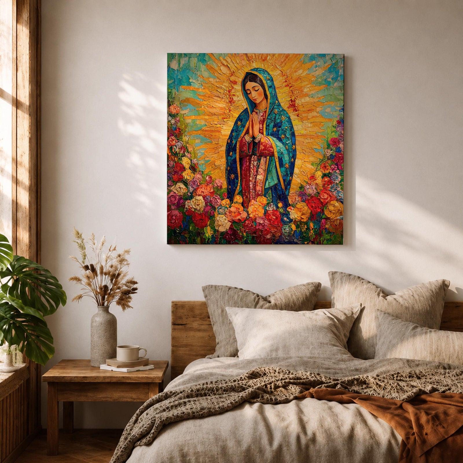 Our Lady of Guadalupe Wall Art La Guadalupana Framed Canvas Mexican Catholic Prayer Decor