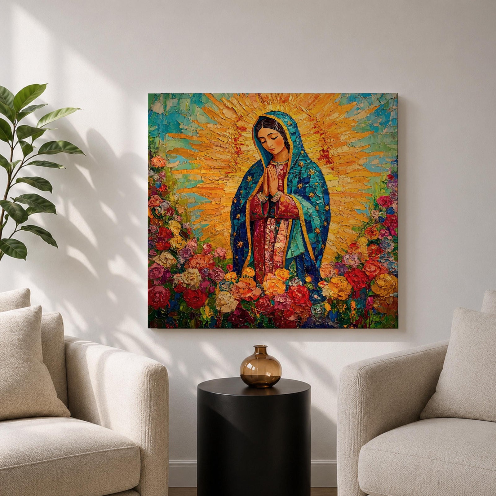 Our Lady of Guadalupe Wall Art La Guadalupana Framed Canvas Mexican Catholic Prayer Decor