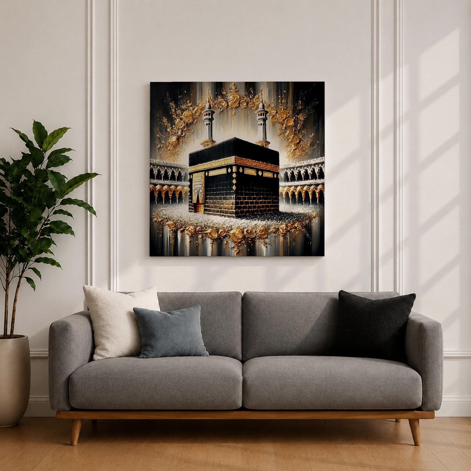 Kaaba Wall Art Grand Mosque Framed Canvas Makkah Gold Leaf Islamic Home Decor