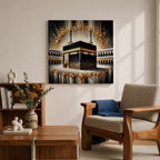 Kaaba Wall Art Grand Mosque Framed Canvas Makkah Gold Leaf Islamic Home Decor