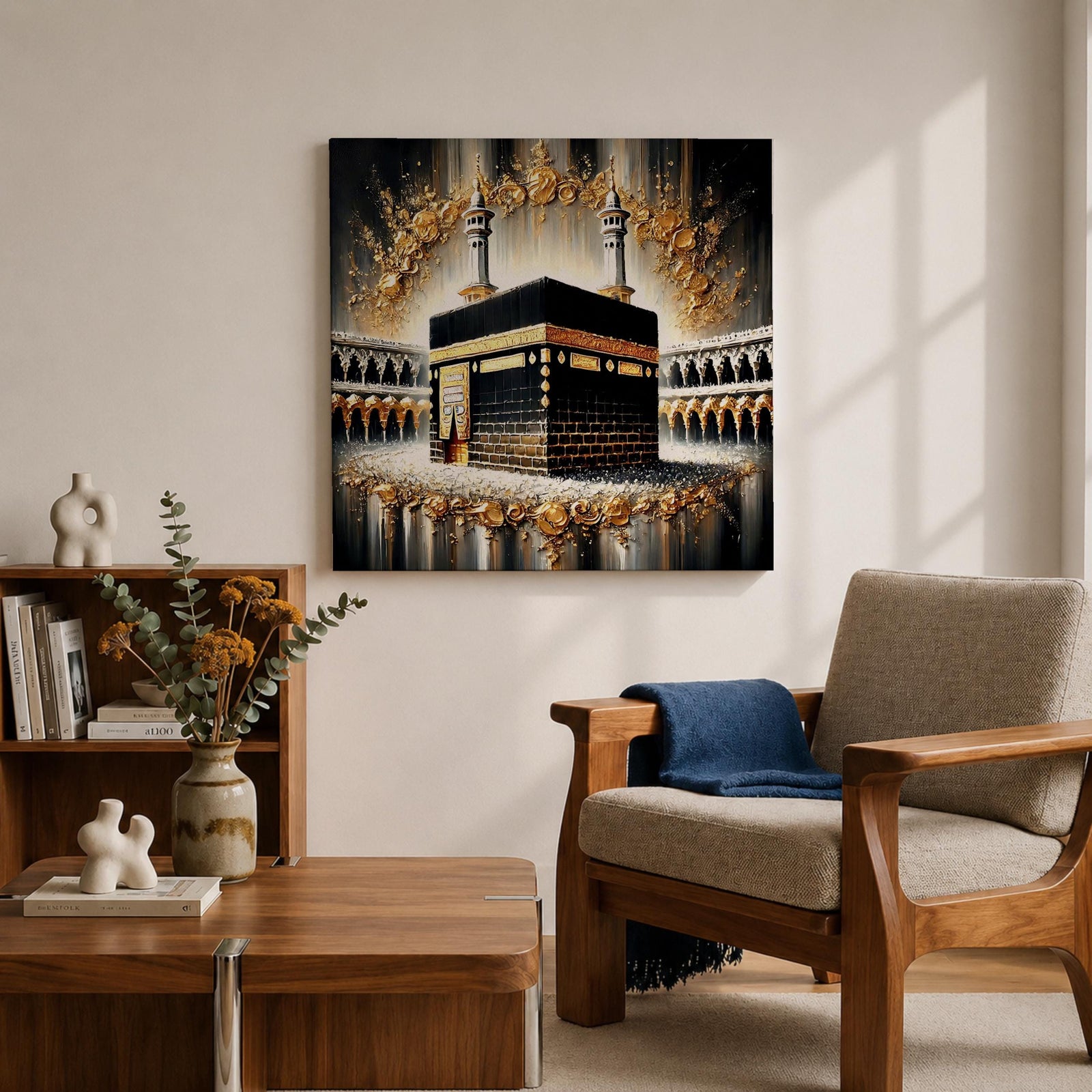 Kaaba Wall Art Grand Mosque Framed Canvas Makkah Gold Leaf Islamic Home Decor