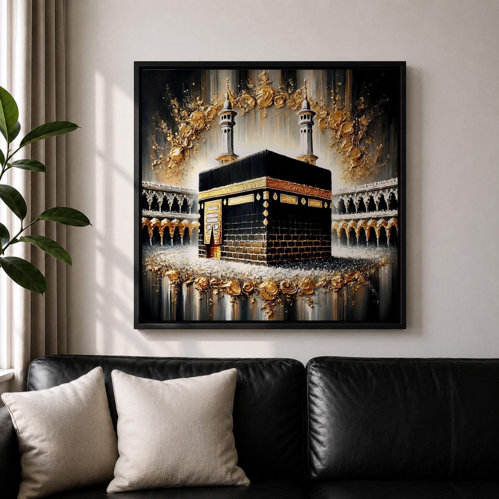 Kaaba Wall Art Grand Mosque Framed Canvas Makkah Gold Leaf Islamic Home Decor
