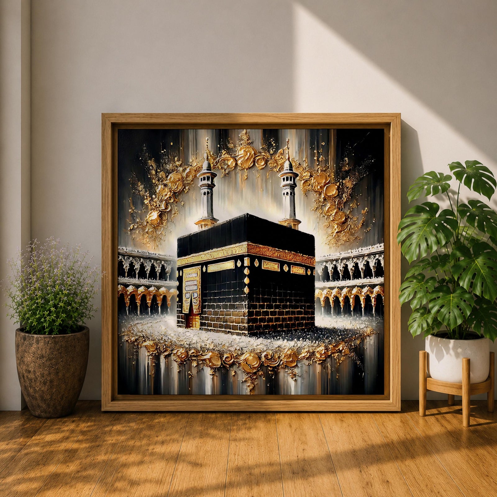 Kaaba Wall Art Grand Mosque Framed Canvas Makkah Gold Leaf Islamic Home Decor