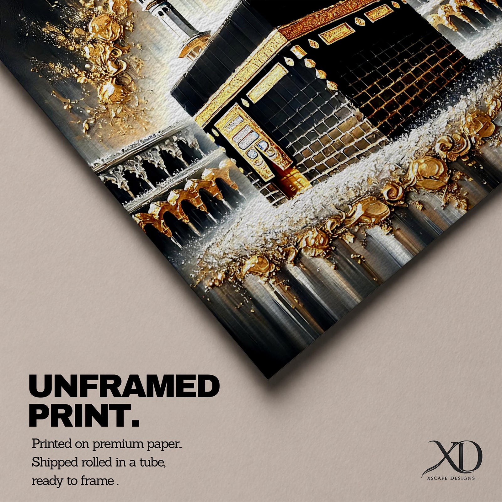 Kaaba Wall Art Grand Mosque Framed Canvas Makkah Gold Leaf Islamic Home Decor