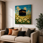 Kaaba Wall Art Daisy Field Framed Canvas Makkah Impressionist Islamic Home Decor