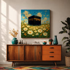 Kaaba Wall Art Daisy Field Framed Canvas Makkah Impressionist Islamic Home Decor
