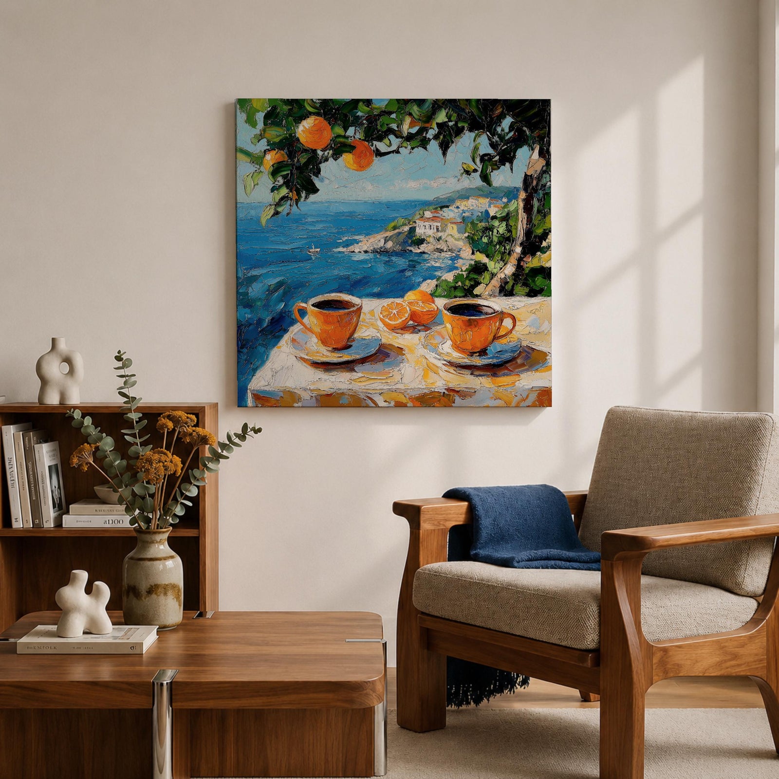 Mediterranean Coffee Table Wall Art Citrus Still Life Framed Canvas Coastal Kitchen Decor