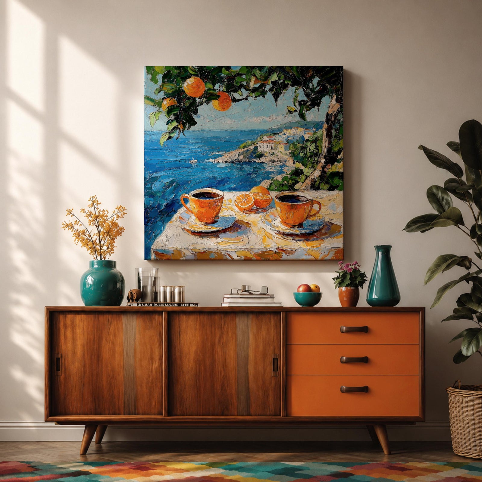 Mediterranean Coffee Table Wall Art Citrus Still Life Framed Canvas Coastal Kitchen Decor