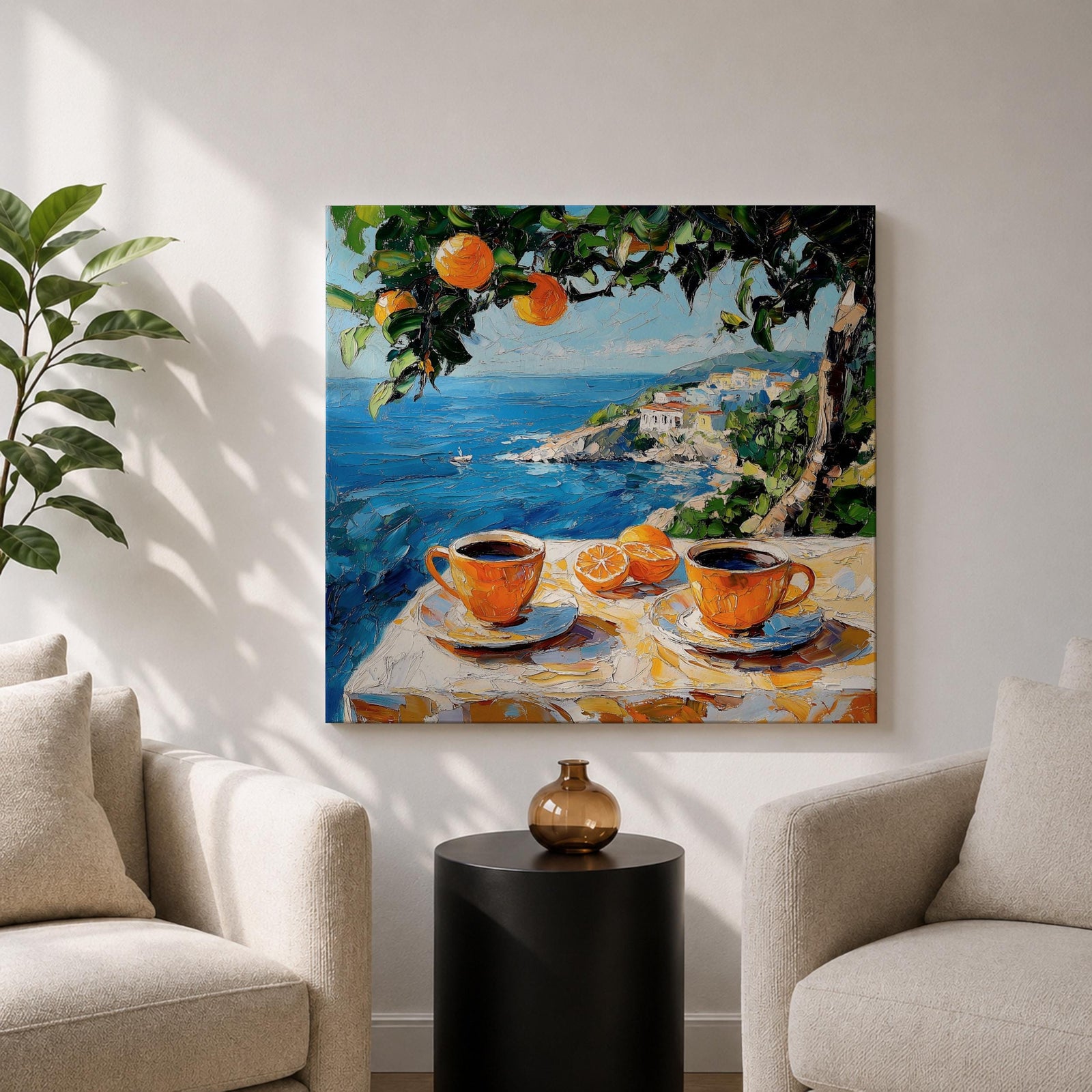 Mediterranean Coffee Table Wall Art Citrus Still Life Framed Canvas Coastal Kitchen Decor