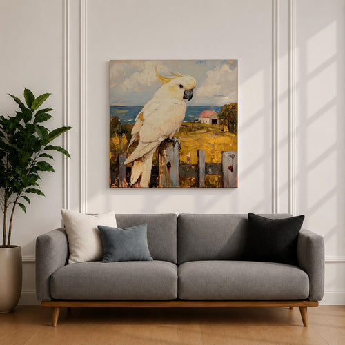 Cockatoo Wall Art Sulphur Crested Parrot Framed Canvas Australian Bird Impasto Animal Home Decor