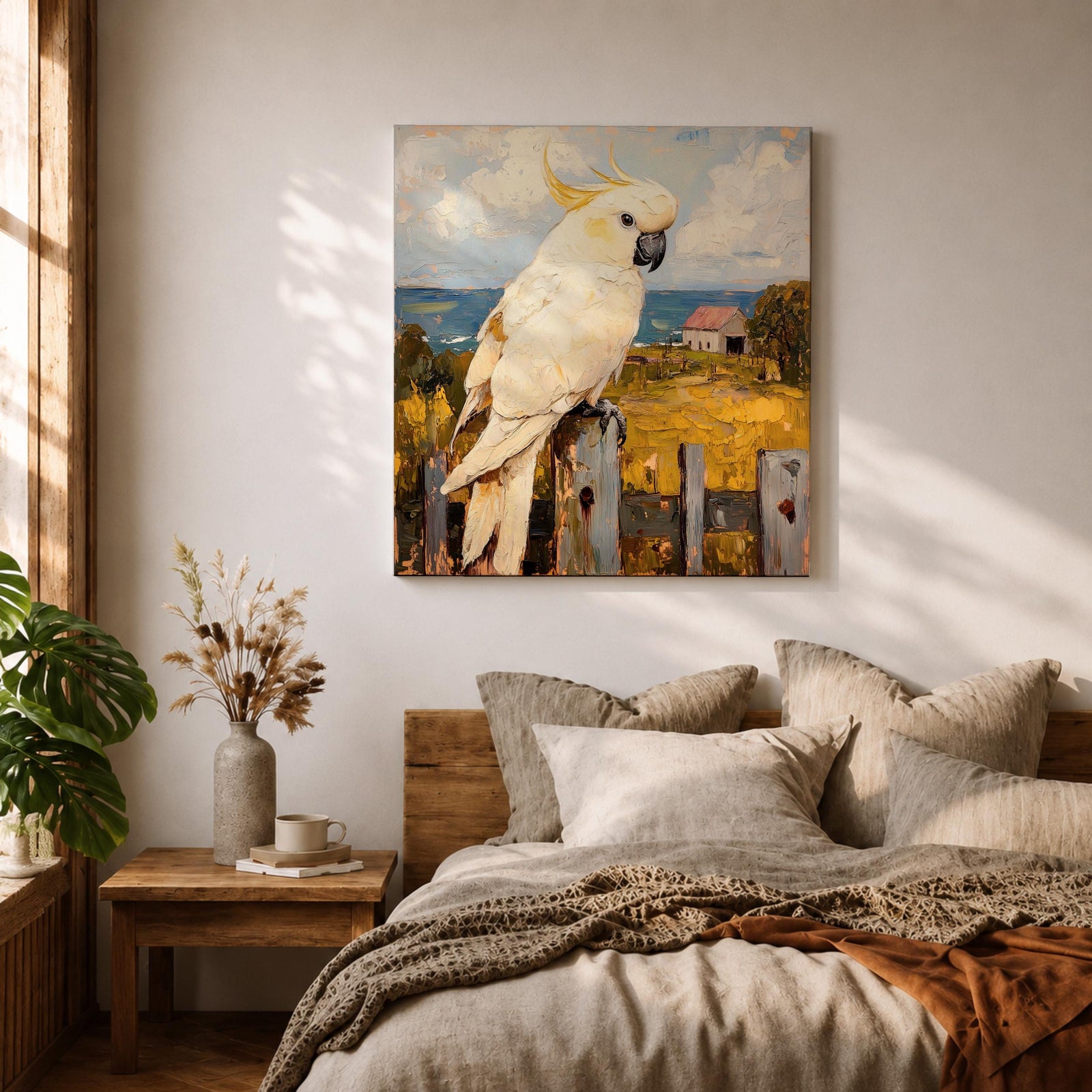 Cockatoo Wall Art Sulphur Crested Parrot Framed Canvas Australian Bird Impasto Animal Home Decor