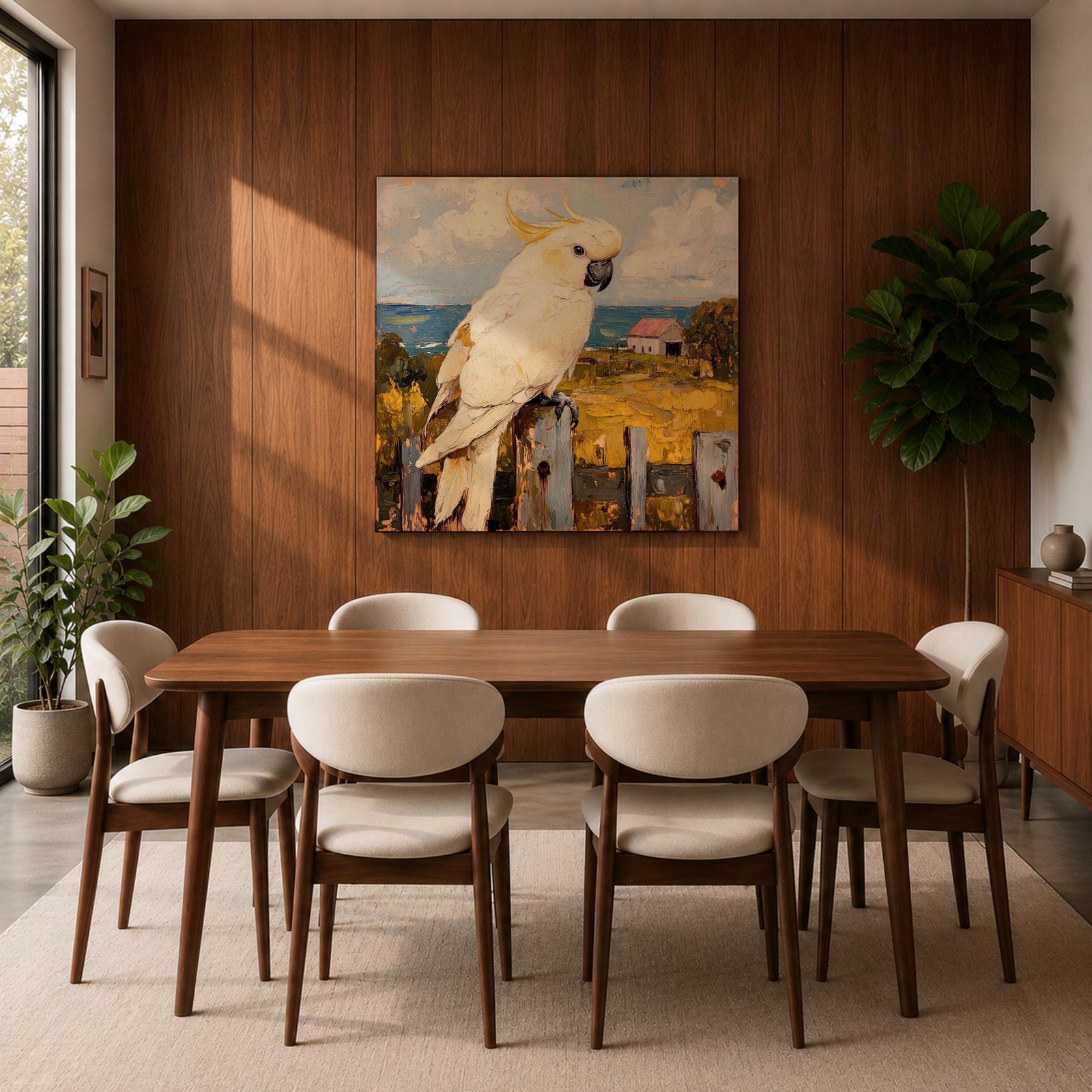 Cockatoo Wall Art Sulphur Crested Parrot Framed Canvas Australian Bird Impasto Animal Home Decor