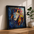 Lion Wall Art Savanna King Framed Canvas Jungle Stained Glass Safari Wildlife Decor