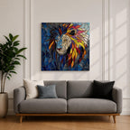 Lion Wall Art Savanna King Framed Canvas Jungle Stained Glass Safari Wildlife Decor