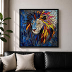 Lion Wall Art Savanna King Framed Canvas Jungle Stained Glass Safari Wildlife Decor
