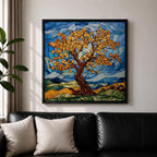 Tree Wall Art Yggdrasil Framed Canvas Stained Glass Botanical Mosaic Home Decor