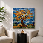 Tree Wall Art Yggdrasil Framed Canvas Stained Glass Botanical Mosaic Home Decor
