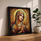 Virgin Mary Wall Art Theotokos Framed Canvas Catholic Byzantine Icon Home Decor