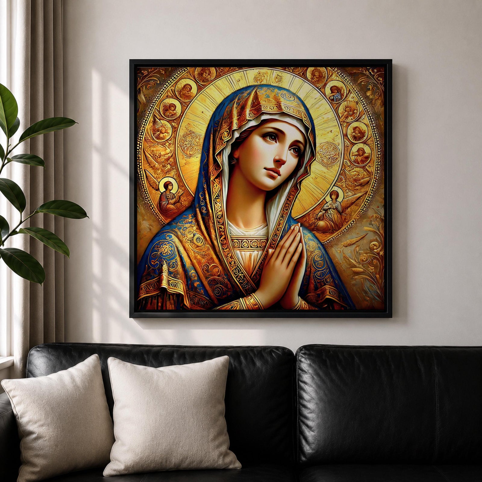 Virgin Mary Wall Art Theotokos Framed Canvas Catholic Byzantine Icon Home Decor